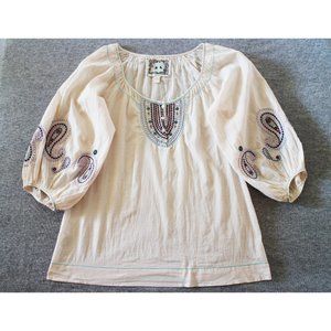 Pink Embroidered Paisley Peasant Boho Blouse S